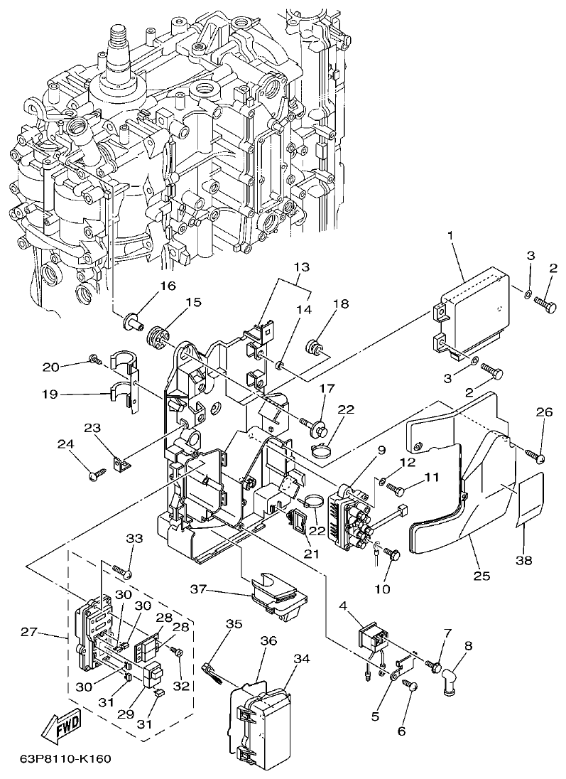 Yamaha F150BET, FL150BET ELECTRICAL 2 parts diagram